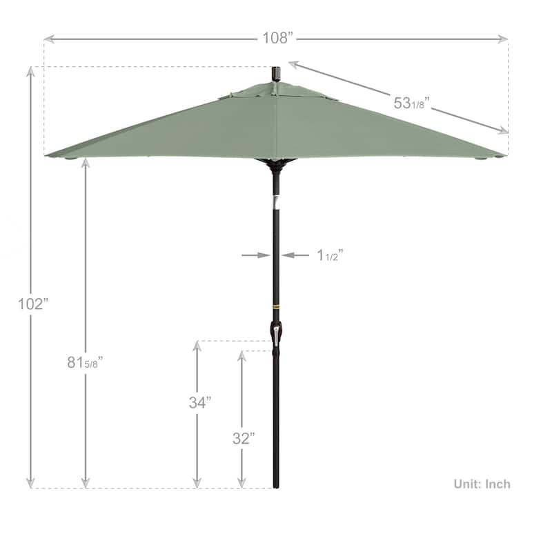 California Umbrella 9-foot Round Crank Lift, Push ButtonTilt, Bronze Frame Finish, Aluminum Patio Umbrella with Sunbrella Fabric