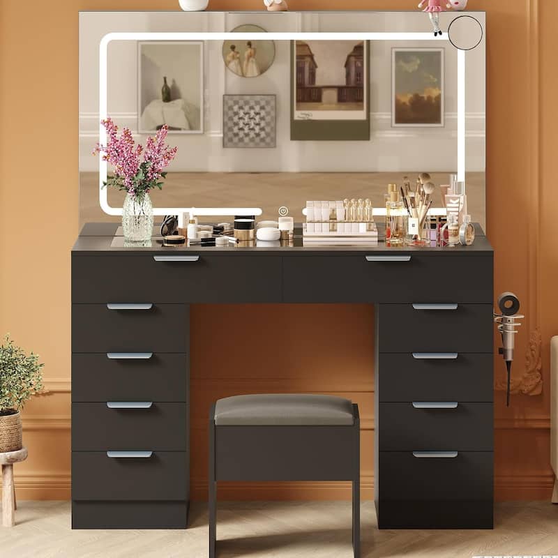 Vanity Desk, Makeup Dressing Table with Large Mirror and Lights