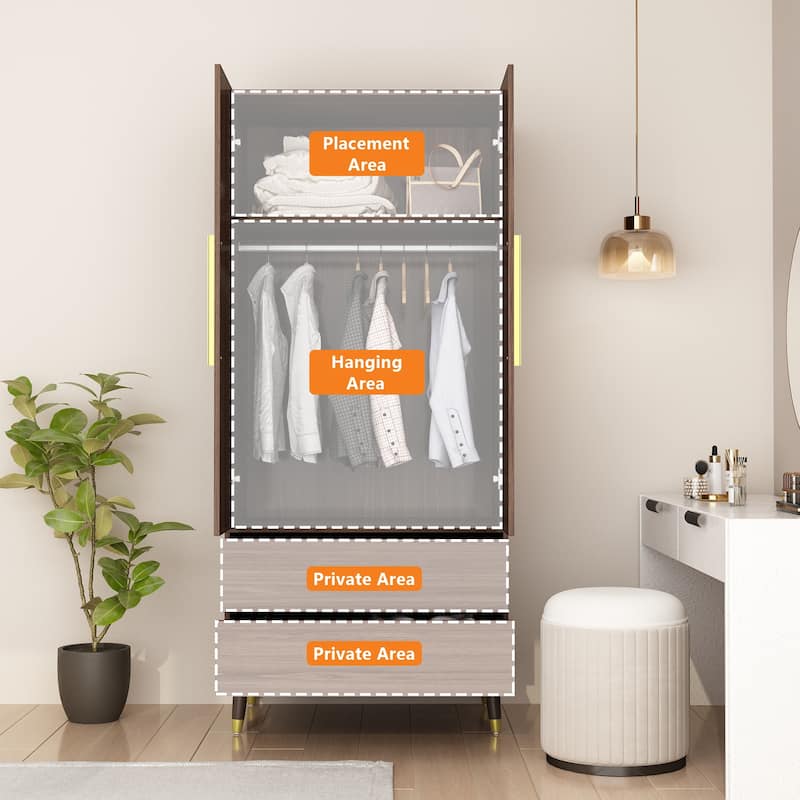 31.5"Wx70.9"H Armoire Wardrobe Storage Cabinet Closet Hanging Drawers