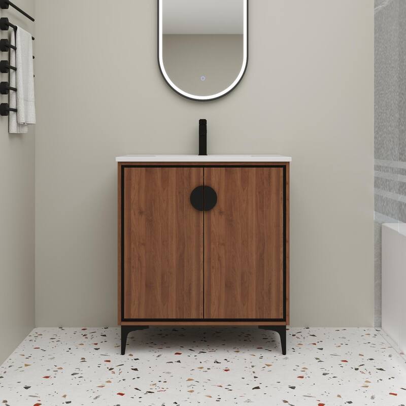 Beingnext 24"/30" Bathroom Vanity with Sink, Freestanding Bathroom Vanity with Soft Close Door and Adjustable Shelf - 30"W - Brown