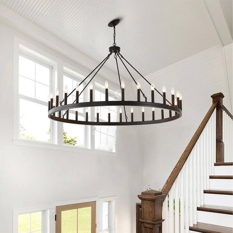 Large Round Classic Chandeliers Modern Farmhouse Chandelier Black Light Fixture