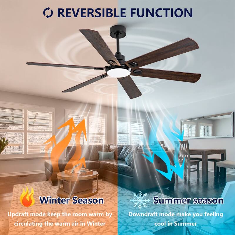 60" Ceiling Fan with Light, Remote Control, Dimmable LED, 6-Speed Quiet DC Motor