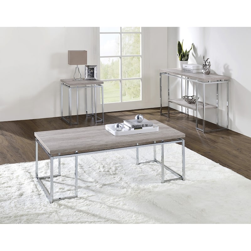 Kindler Natural Oak and Chrome End Table with Metal Sled Base