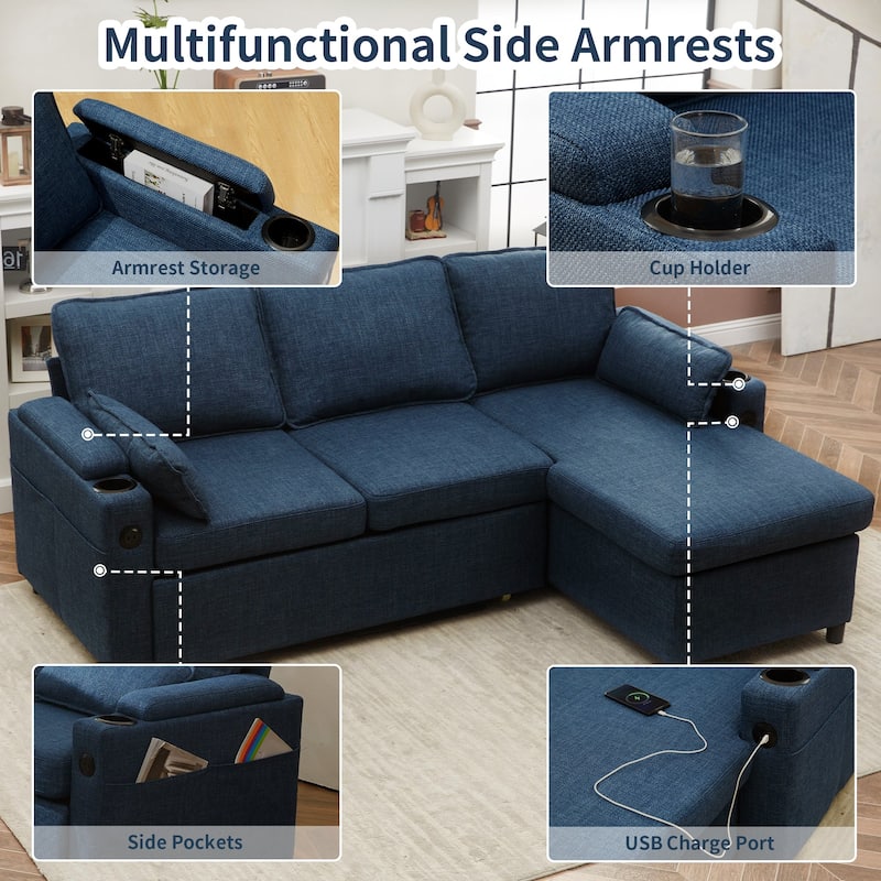 80" L-Shaped Sofa Couch Bed, Sofa Sleeper with Pull Out Bed, Reversible Sleeper Sofa Bed