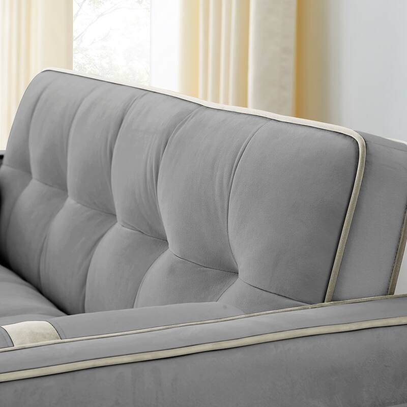 Velvet Sofa Bed with Adjustable Back and Storage Pockets, Multifunctional Sleeper Sofa