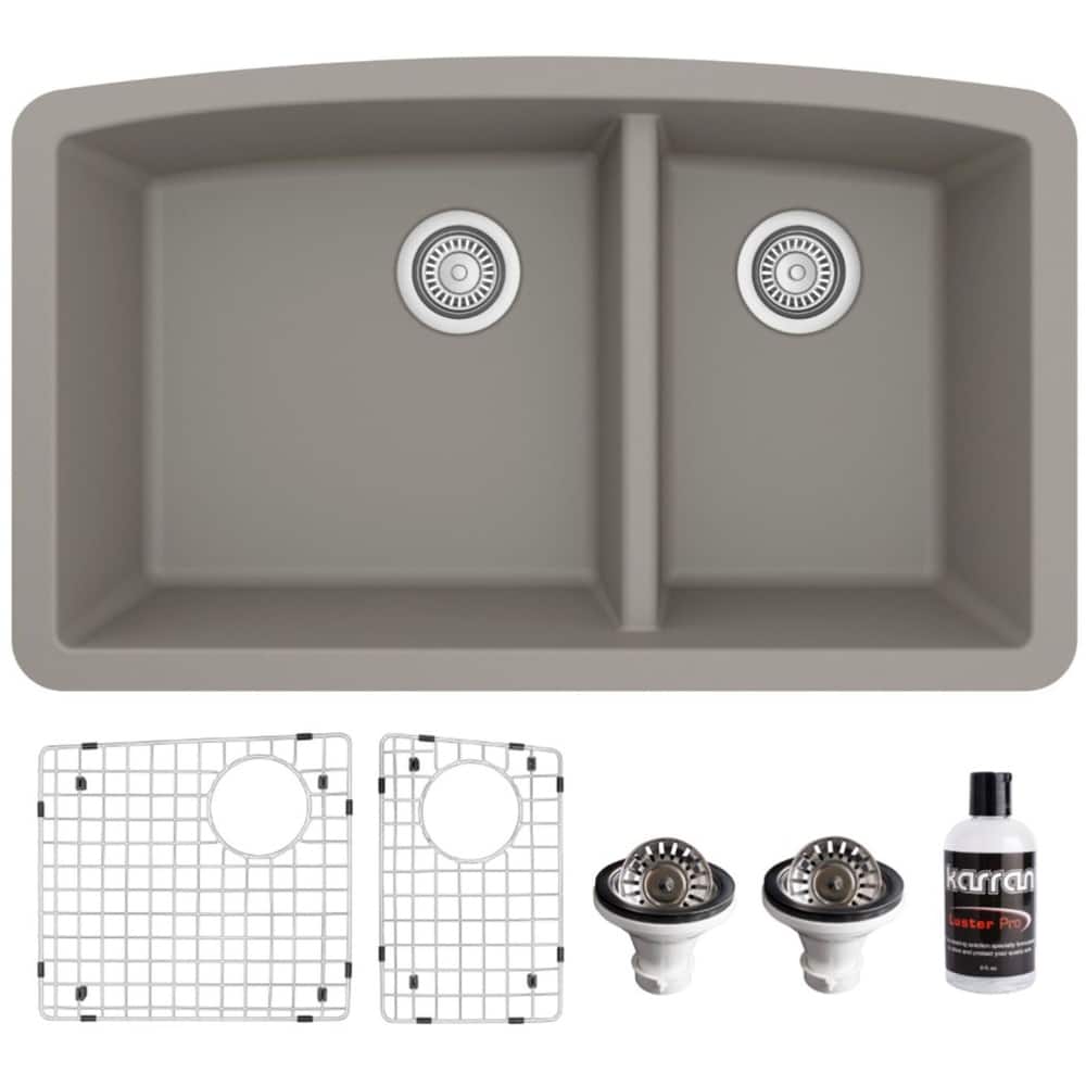 Karran USA QU-711-PK1 Quartz QU 32" Undermount Double Basin Quartz