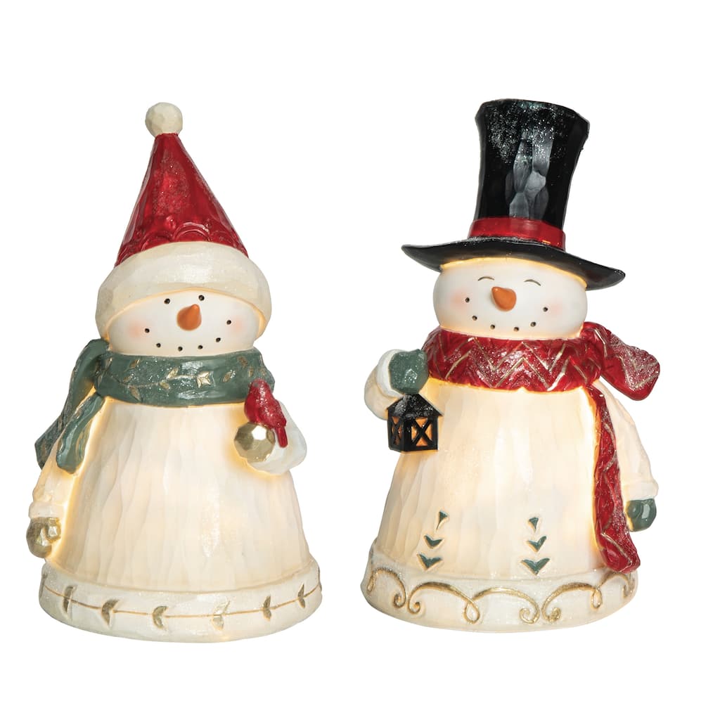 Transpac Resin Light Up Small Snowman Decor Set of 3 Christmas Home Decorations