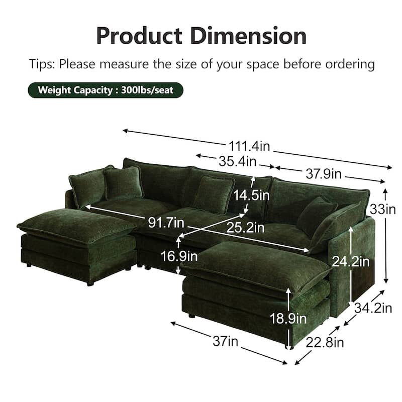 Cloud Chenille Upholstered Modular Sectional Sofa with DIY Combination Design