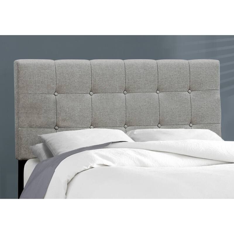 Full Size Upholstered Bed Frame with Grey Linen Look Headboard