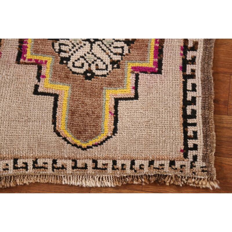 Hand Knotted Oriental 100% Wool Carpet Transitional Tribal Beige & Ivories Anatolian Area Rug - 2' 10'' X 1' 8''