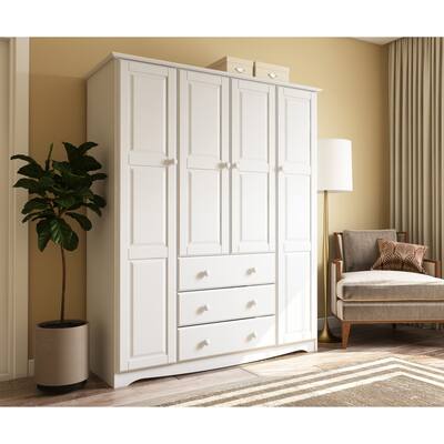 Palace Imports 100% Solid Wood Family Wardrobe Armoire (No Shelves Included)