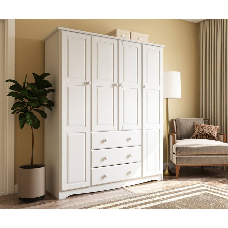 Palace Imports 100% Solid Wood Family Wardrobe Armoire (No Shelves Included) - White