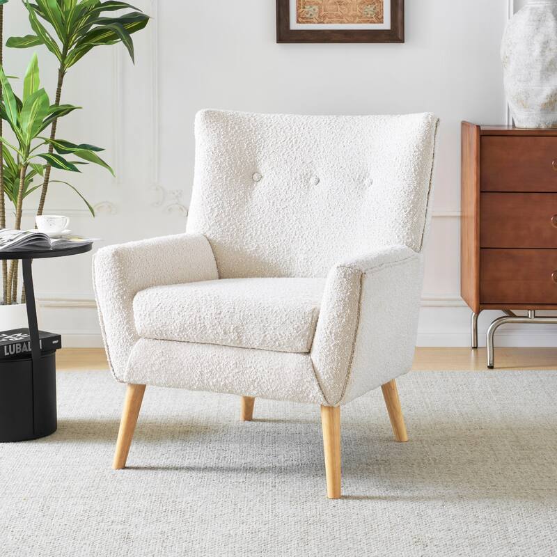 Almond Wood+Fabric Accent Chair, 30x29x36 inches