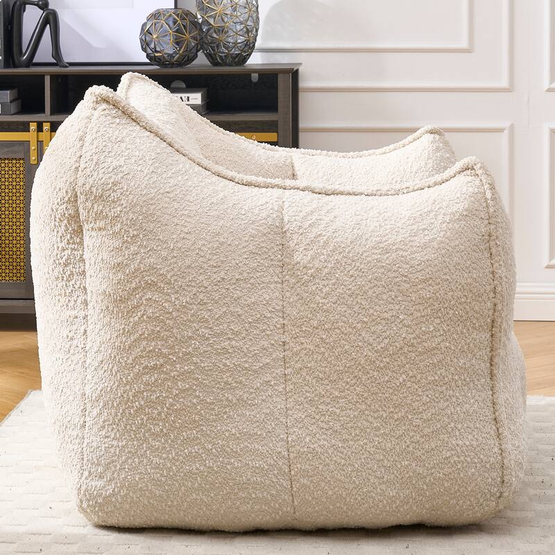 Chenille Square Bean Bag Chair, High Resilience Foam Lounge Chair, Cozy Aldult Lazy Sofa with Curved Armrests and Backrest