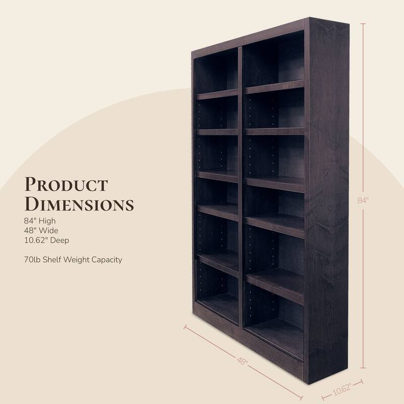 Concepts in Wood Double Wide Wood Bookcase, 12 Shelf, 84 inch Tall