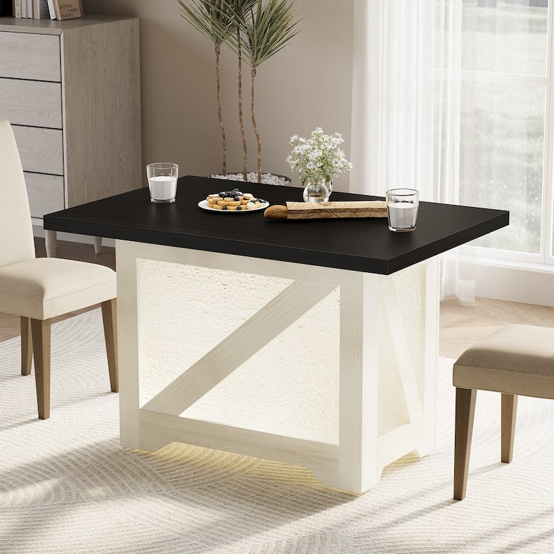 Rossetta 47'' Rectangular Farmhouse Thick Top Dining Table with Translucent Acrylic X-Base