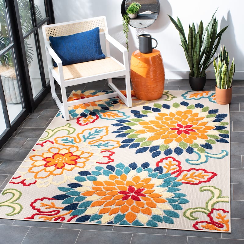 SAFAVIEH Cabana Gulzada Indoor/ Outdoor Waterproof Patio Floral Rug - 3' x 5' - Ivory/Orange