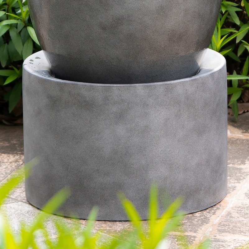 19.5x19.5x32.5" Heavy Outdoor Cement Fountain Black, Cute Unique Urn Design Water feature For Home Garden, Lawn, Deck & Patio