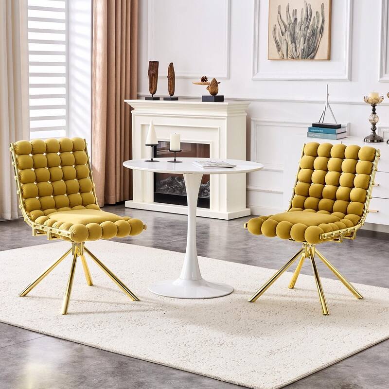 Set of 2 Puffy Bubble Velvet Dining Chairs with Ball Chain Detail