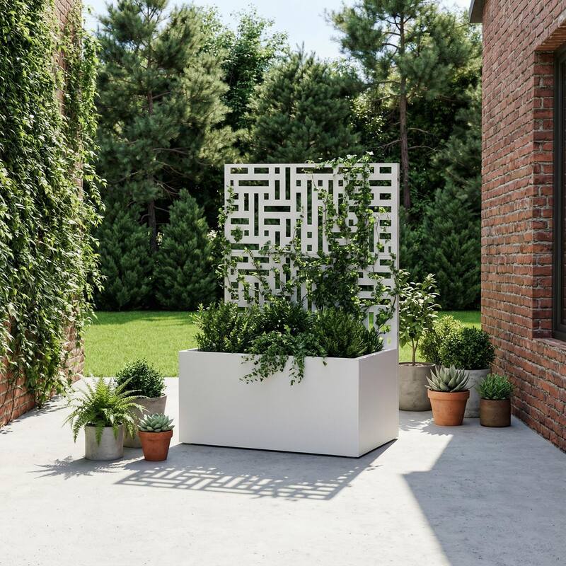 Galvanized Planter Box with Trellis & Privacy Screen - White - 47"x24"