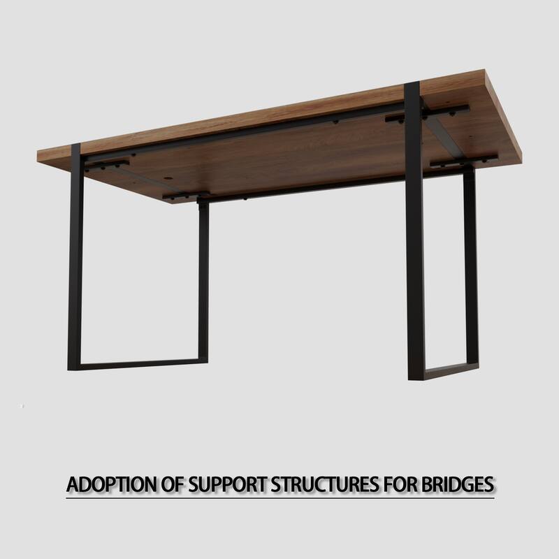 59 " dining table modern industrial rectangular, 1.5" thick engineering wood tabletop and black rectangular metal legs