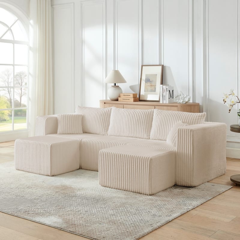 94.1" U-Shaped Sectional Sofa with Two Movable Ottomans