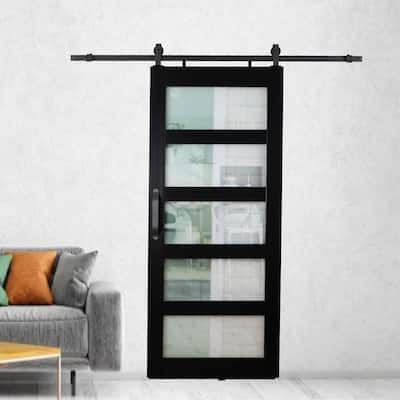 Montana 36"x84" Frosted 5 Lite Black PVC Barn Door Kit