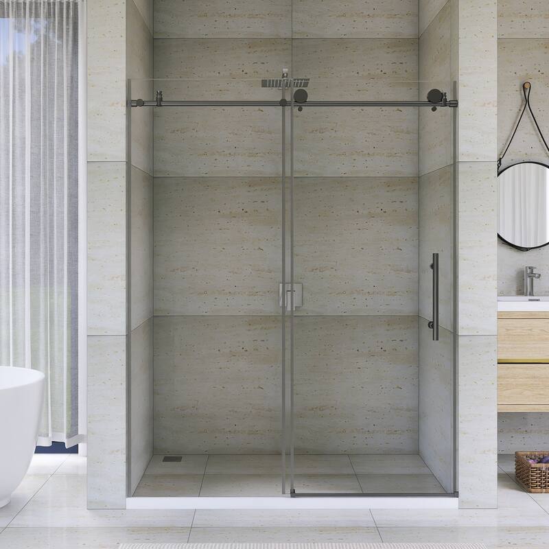 60" x 76" Sliding Frameless Shower Door - 60'' x 0.31'' x 76'' - Brushed Nickel