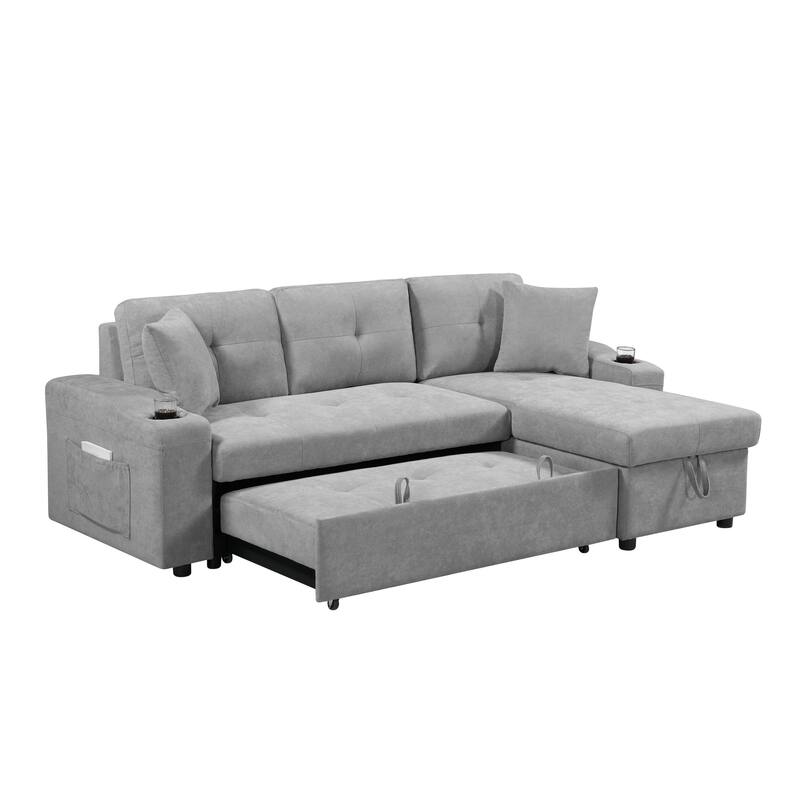92" L-Shaped Convertible Sectional Sofa with Storage Space and cup holder