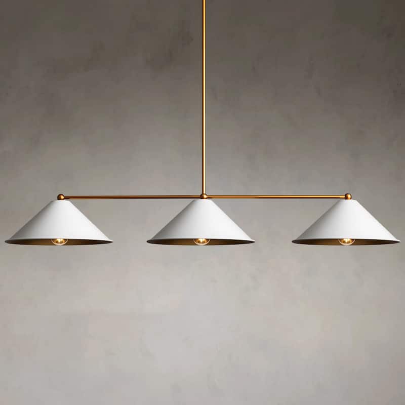3-Light Mid-Century Modern Black/White Linear Cone Large Chandelier for Dining Room and Kitchen Island