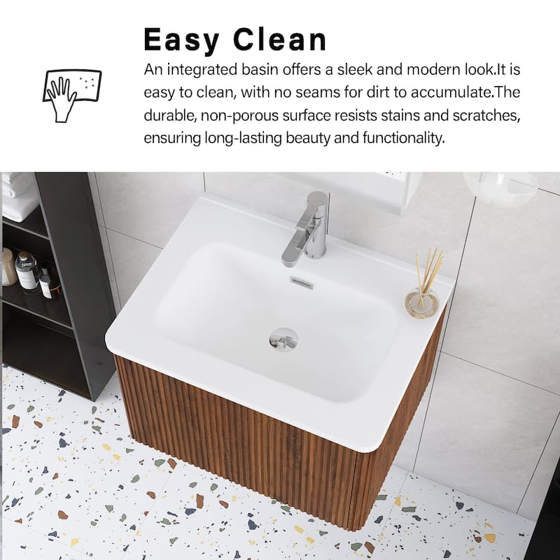 Floating Bathroom Vanity with Glossy White Integrated Ceramic Sink