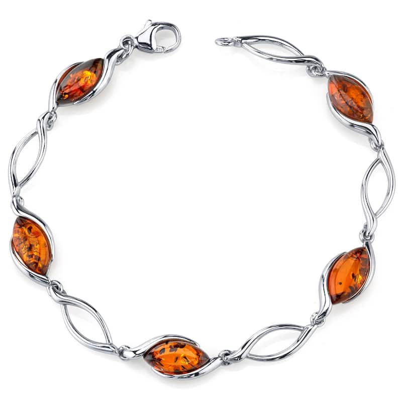 Sterling Silver Baltic Amber Bracelet, 7.5"