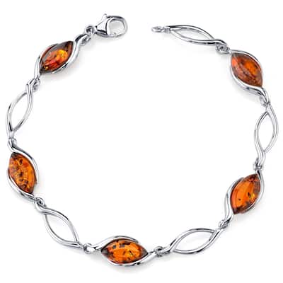 Sterling Silver Baltic Amber Bracelet, 7.5"