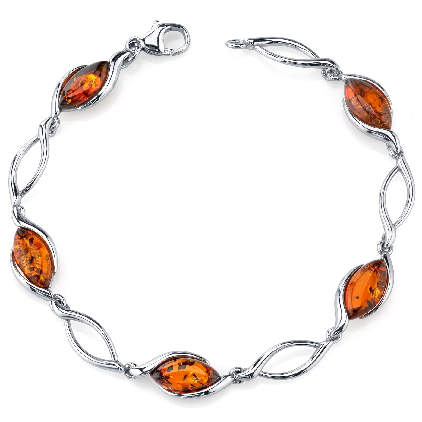 Oravo Sterling Silver Baltic Amber Bracelet, 7.5"