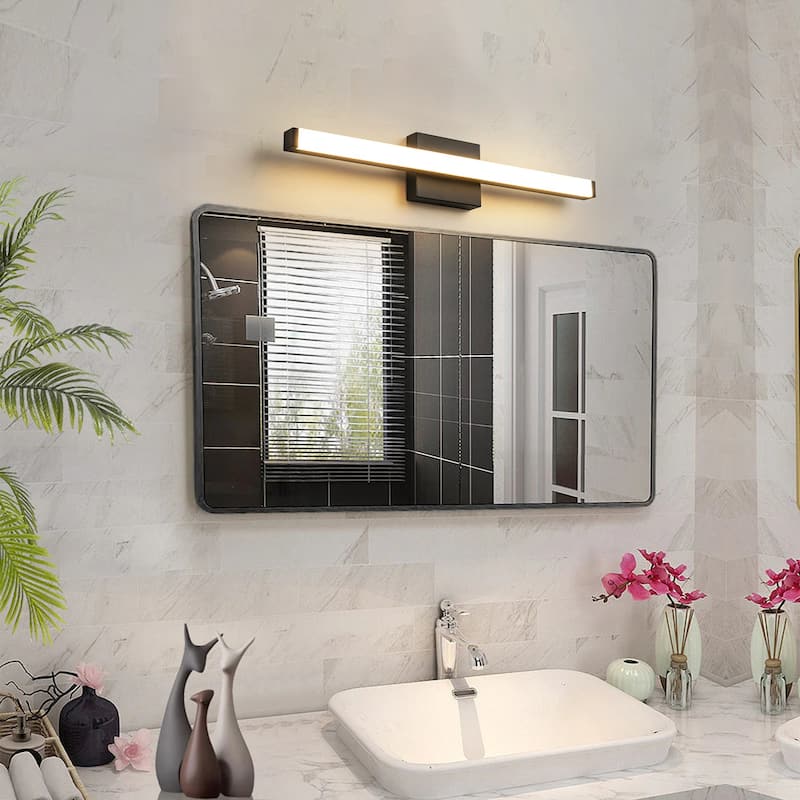 23.6 in. 1-Light Modern Black/Gold Linear Bathroom Vanity Light over Mirror Integrated LED Wall Light