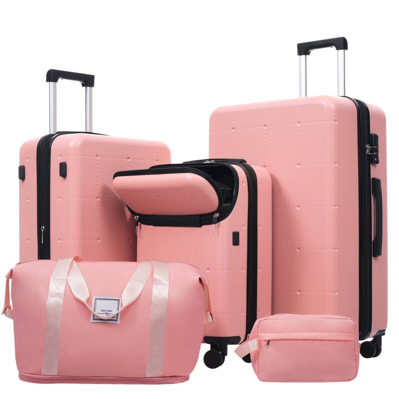 Hardside Luggage Set 5 Piece with Bags, 20IN Half-opening Carry on Luggage with USB Port, 24IN 28IN Luggage with Double Wheels