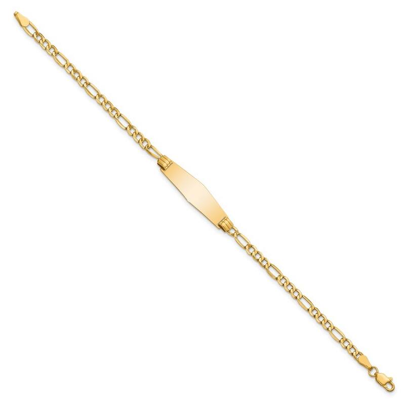 Curata 7.5mm 14k Engravable Polished Soft Diamond Shape ID Semi solsoft Diamond Shape Id Link Chain Bracelet