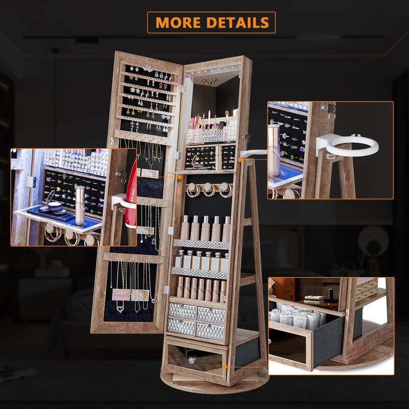 22'' Wide Rotatable Jewelry Armoire with Mirror - N/A
