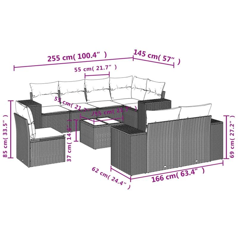 vidaXL Patio Sofa Set with Cushions Outdoor Conversation Furniture Poly Rattan