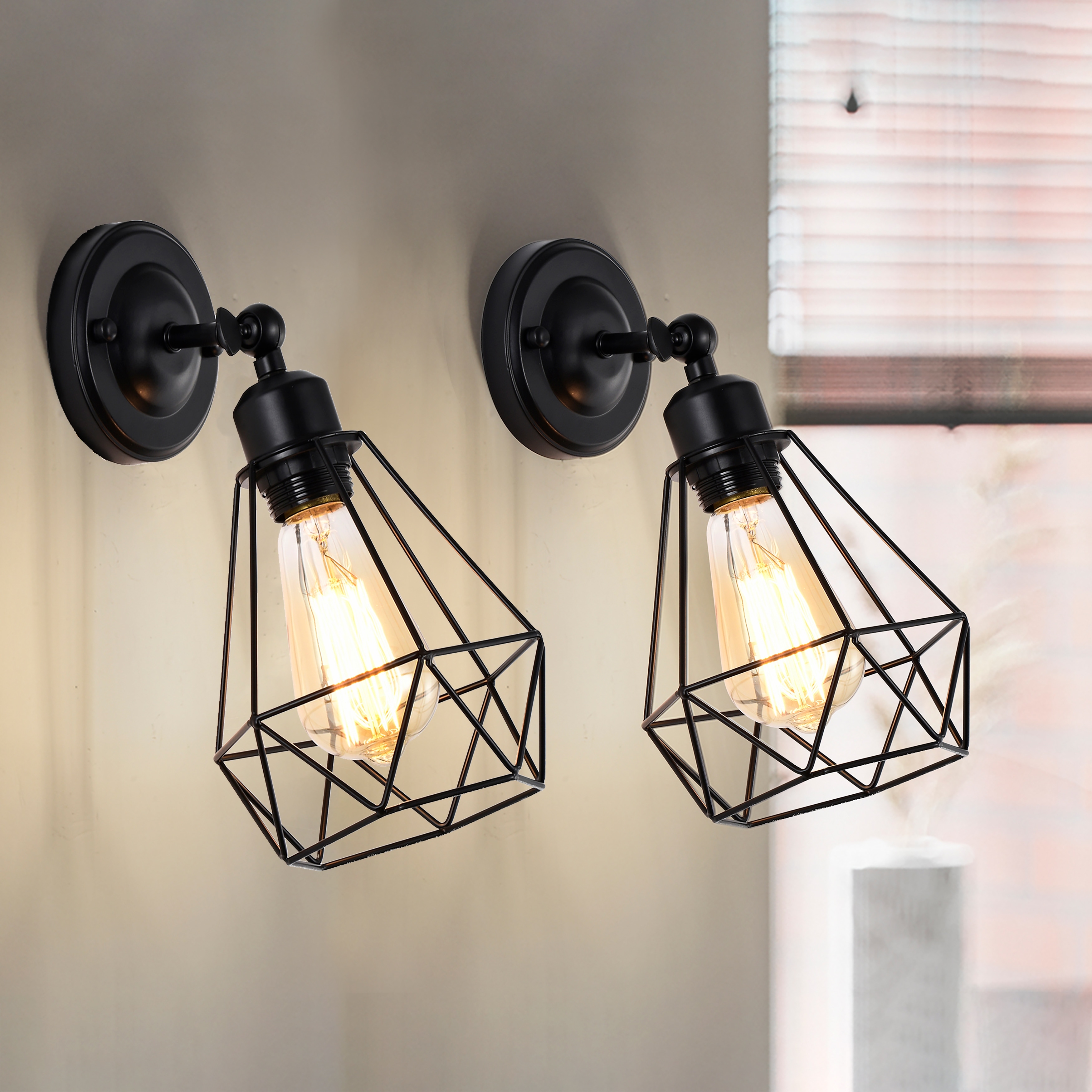 Adjustable Industrial Wall Sconces Indoor Wall Light Fixture Set of 2 White with Gold
