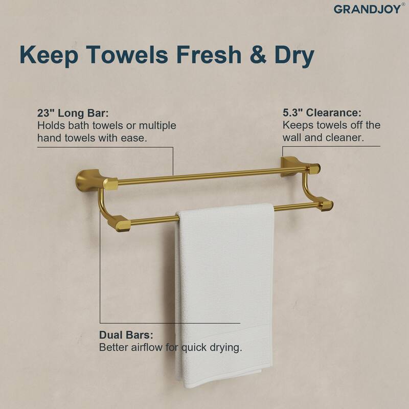 GRANDJOY 4-Piece Stainless Steel Bathroom Hardware Set with Wall Mount Double Towel Bar