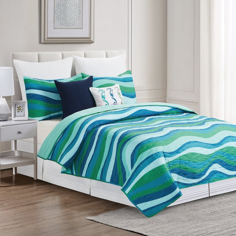 Deep Blue Sea Quilt Set - Blue - Full - Queen