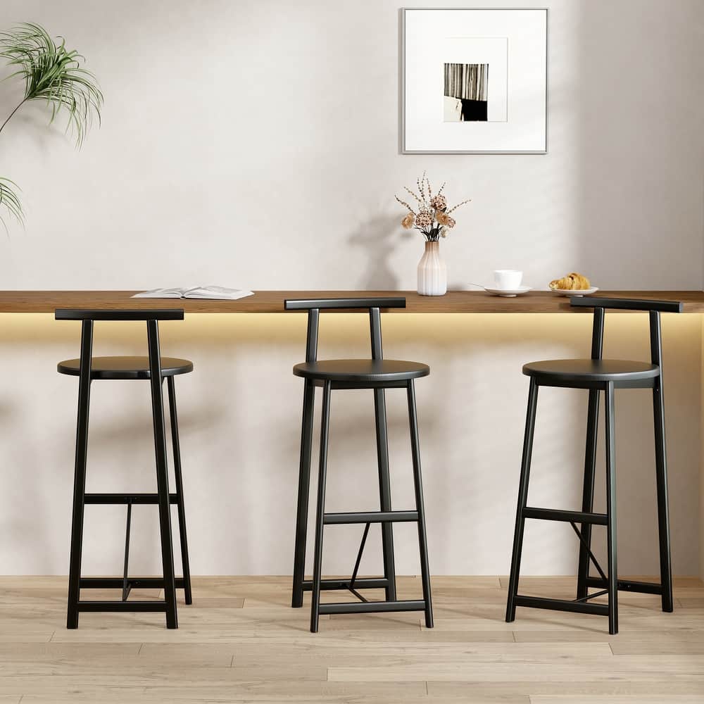 27'' Brown Wooden Round Bar Stools Set of 3 Ostweer Furniture