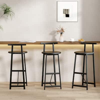 27''H Barstool Set of 3 Wooden Round Bar Stools with Footrest, Easy Assembly, for Dining Room, Kitchen