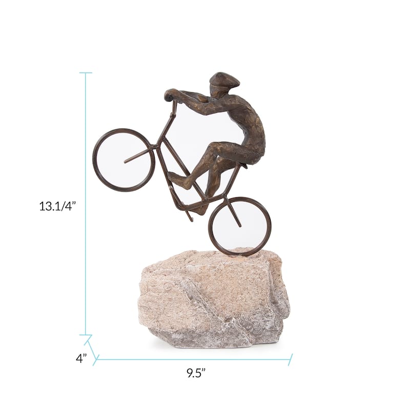 Allan Andrews Bronze Resin Cyclist Sculpture on Faux Rock - 13.25"H x 9.5"D x 4"W