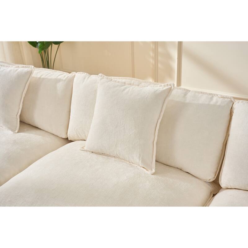 L Shaped Modular Sectional Sofa with Movable Ottoman, Chenille Upholstered Cloud Couch, Deep Seat Sofa with Pillow