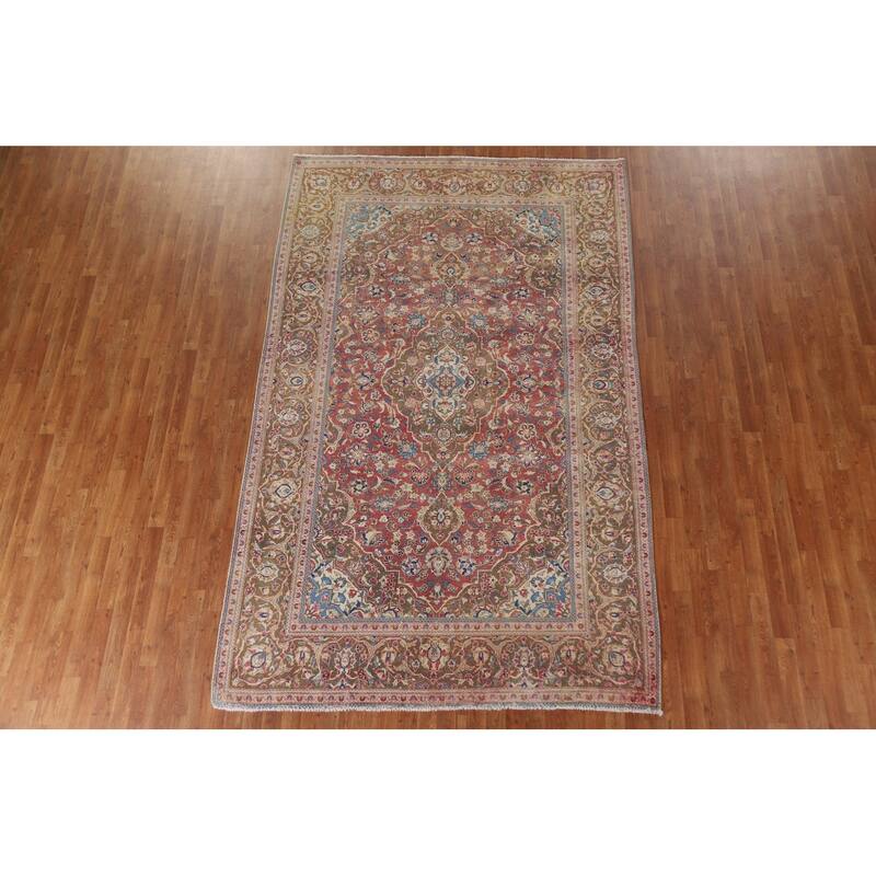 Hand Knotted Oriental 100% Wool Carpet Traditional Floral Red Kashan Area Rug - 10' 2'' X 6' 6''