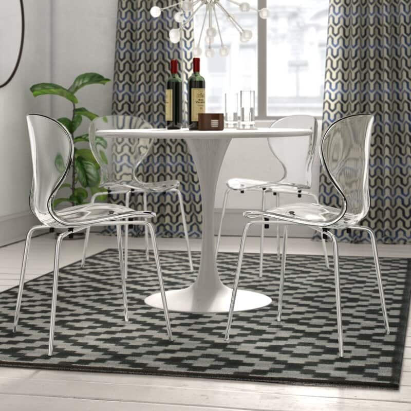 Oyster Set of 4 Modern Stackable Plastic Dining Chair with Accent Chrome Legs and Transparent Seat for Indoor and Outdoor
