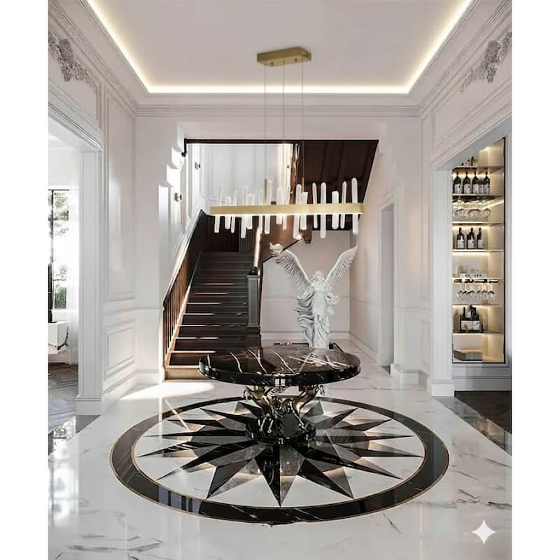 1-Light Gold Stainless Steel LED Chandelier With Clear Crystals