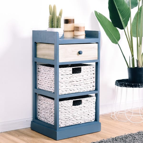 Gymax Bedside Table Nightstand Chest Cabinet Storage Organizer W 1 Drawer And 2 Basket Overstock 23571761